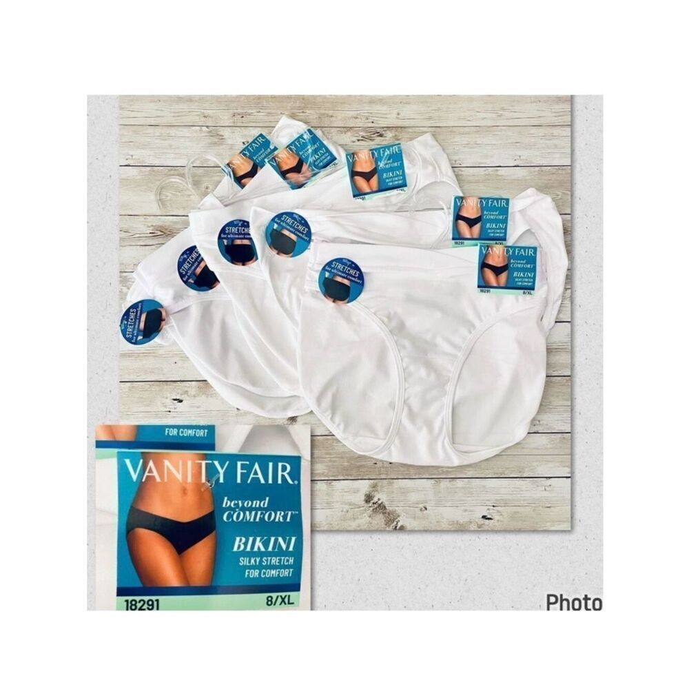 NWT 5Pack Vanity Fair White 8/XL Beyond Comfort Silky Stretch Bikini Panty 18291